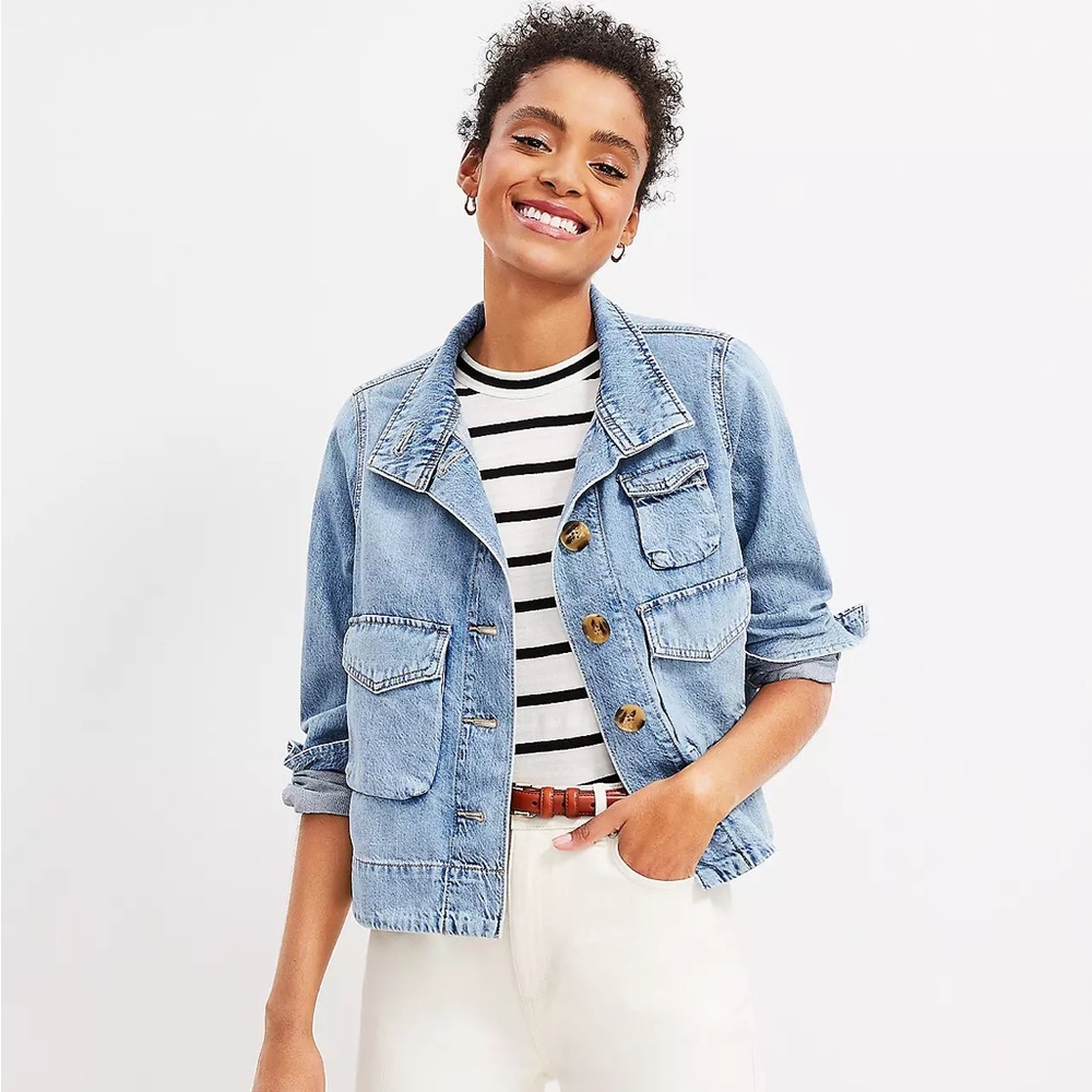 LOFT Denim Utility Jacket in Light Indigo Wash